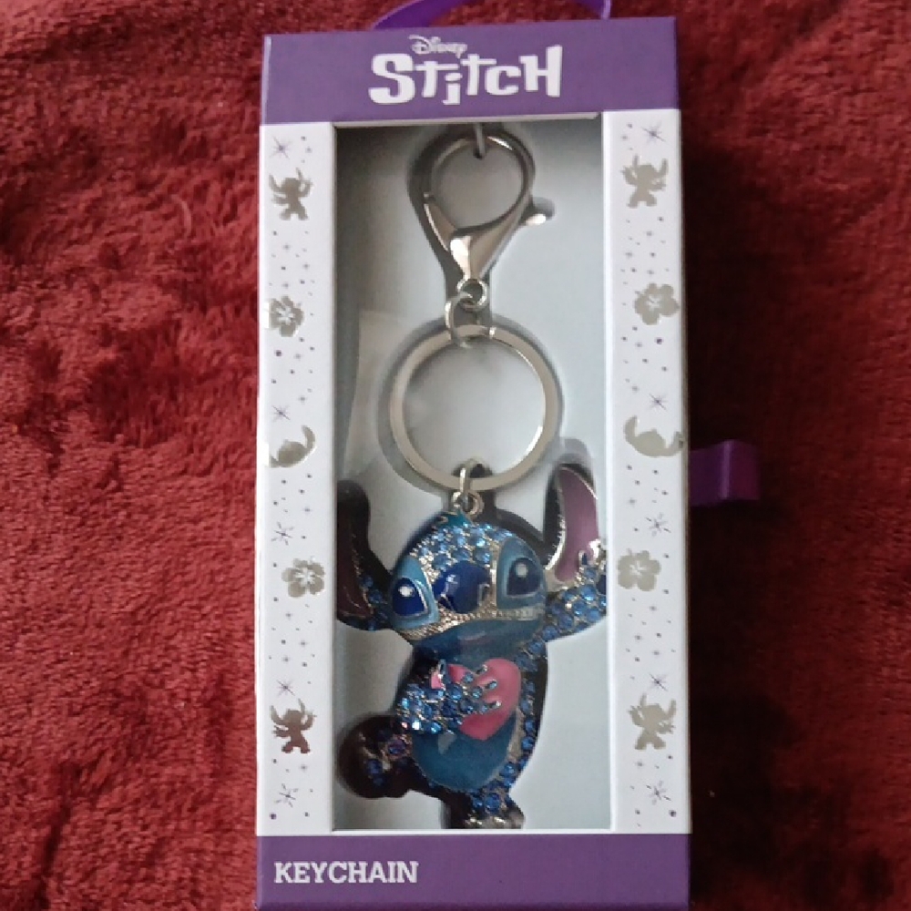 Disney Stitch Keychain with Blue and Pink Glitter